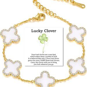 Clover Bracelet Gold Women 18K Leaf Lucky Jewelry Gift Stylish Chain